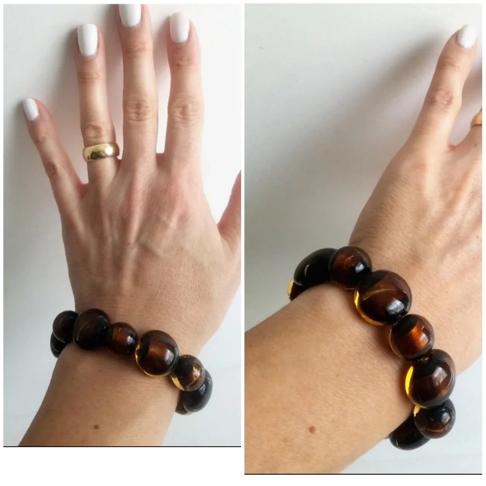 Exquisite Statement Bracelet, Heavy Amber Glass Beads, New With Tags